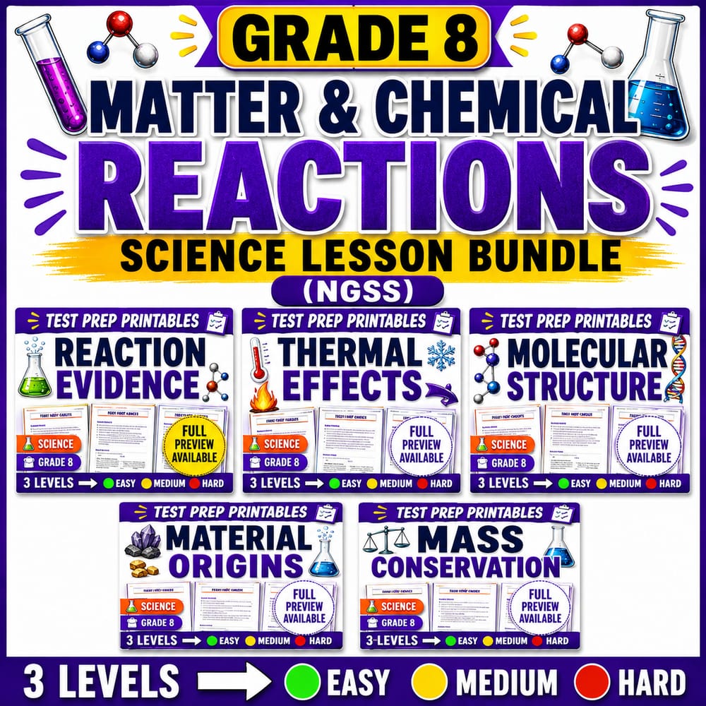 Grade 8 Matter & Chemical Reactions Science Lesson Bundle (NGSS) — bundle cover