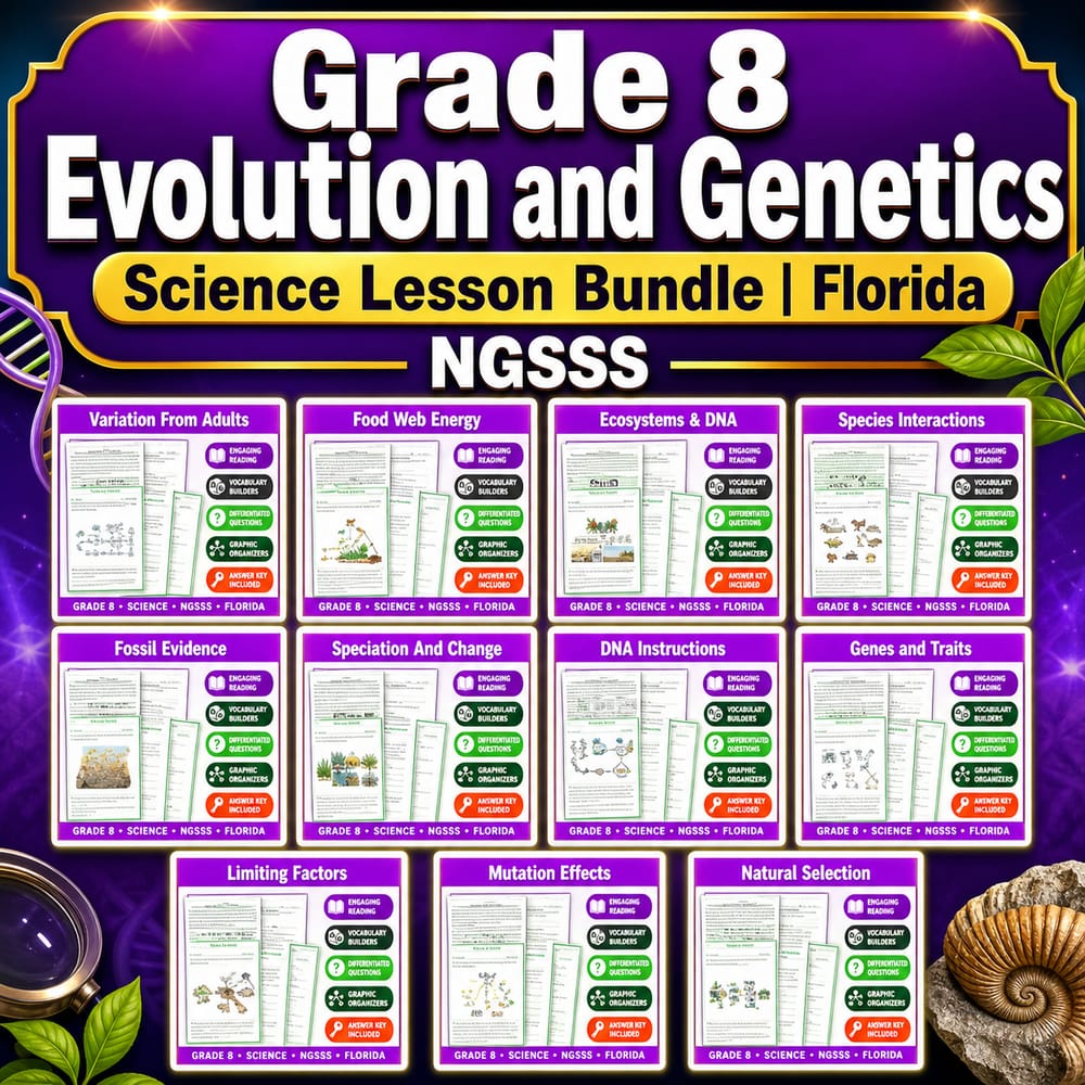 Grade 8 Evolution and Genetics Science Lesson Bundle | Florida NGSSS — bundle cover