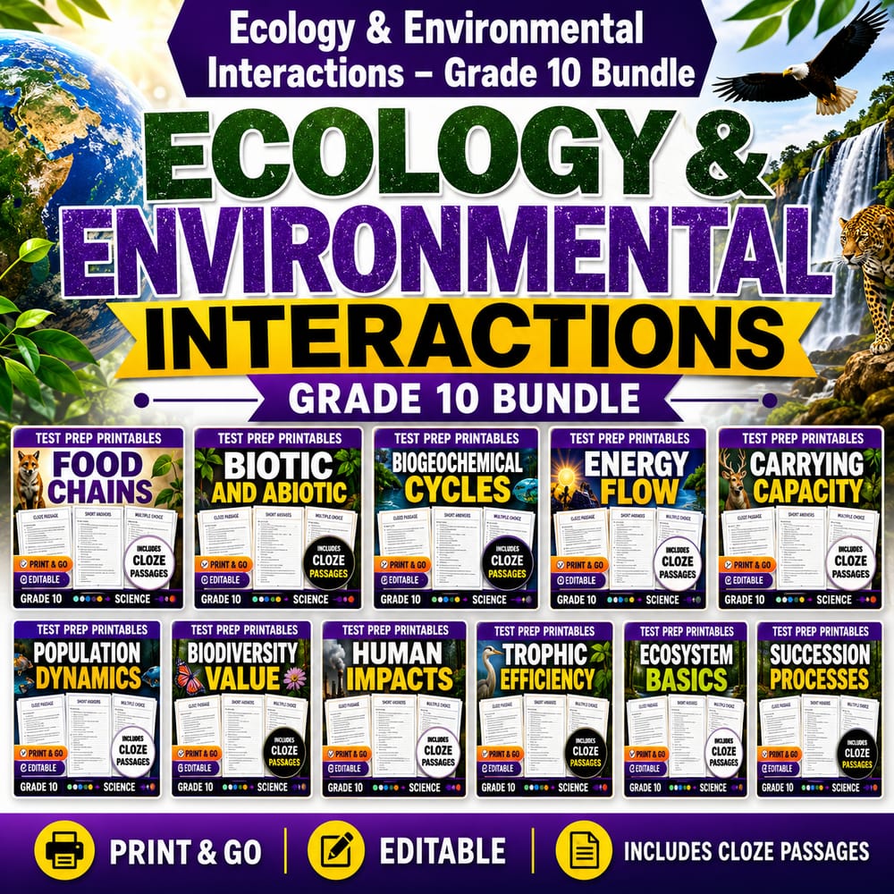 Ecology & Environmental Interactions Lesson Bundle | Grade 10 Science | TEKS — bundle cover