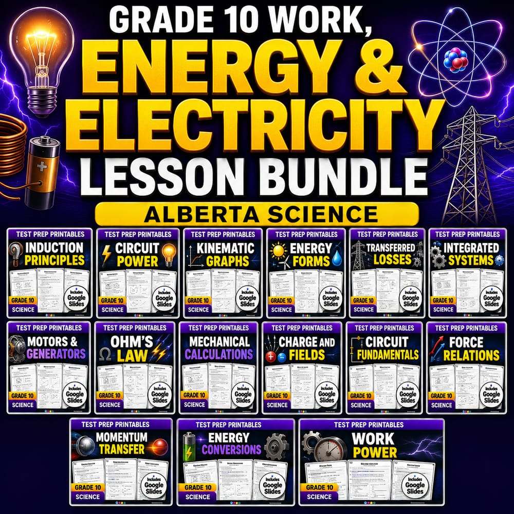 Grade 10 Work, Energy & Electricity Lesson Bundle | Alberta Science — bundle cover