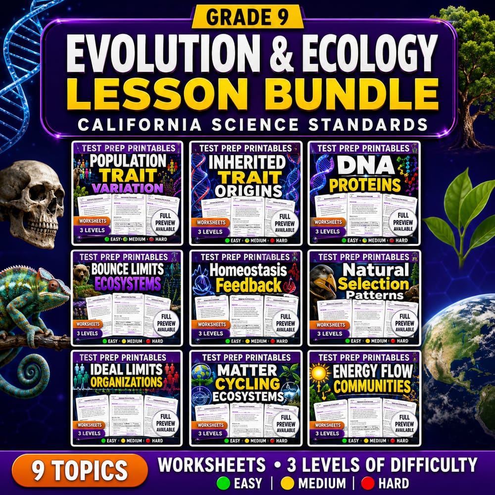 Grade 9 Evolution & Ecology Lesson Bundle | California Science Standards — bundle cover