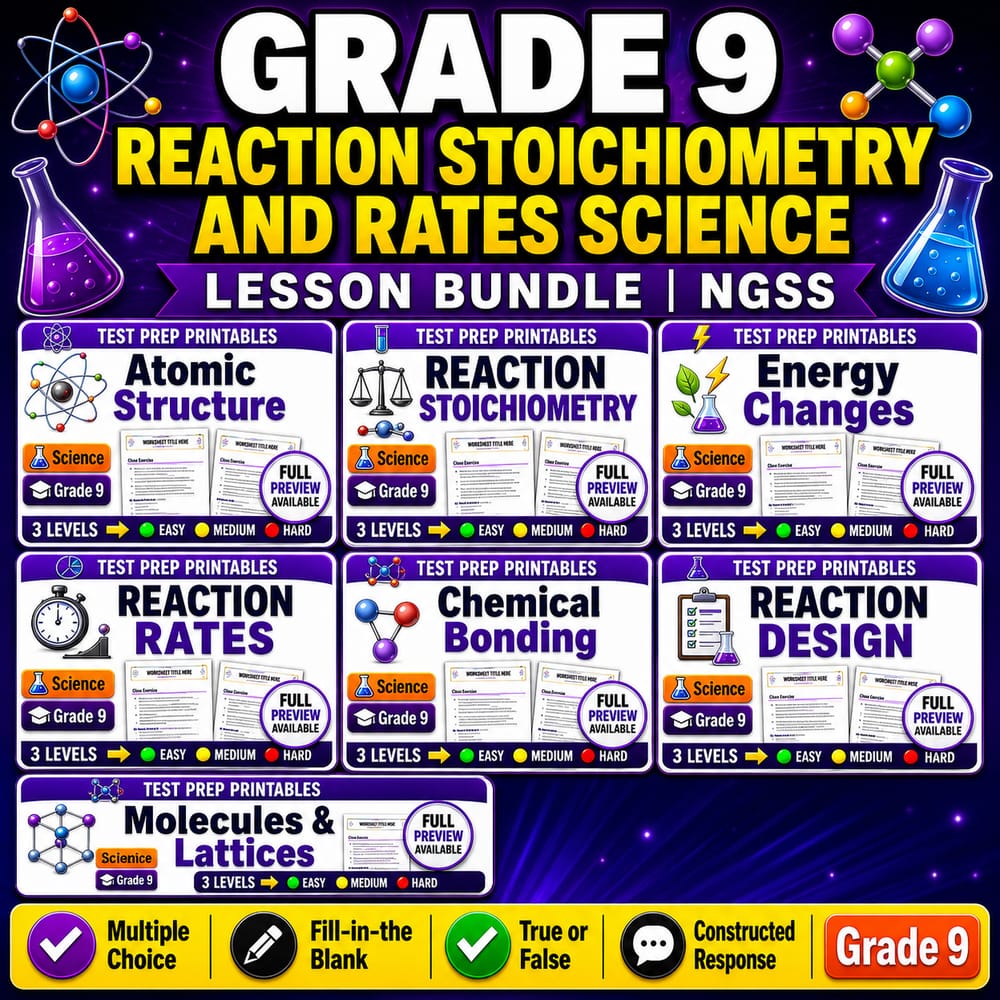 Grade 9 Reaction Stoichiometry and Rates Science Lesson Bundle | NGSS — bundle cover
