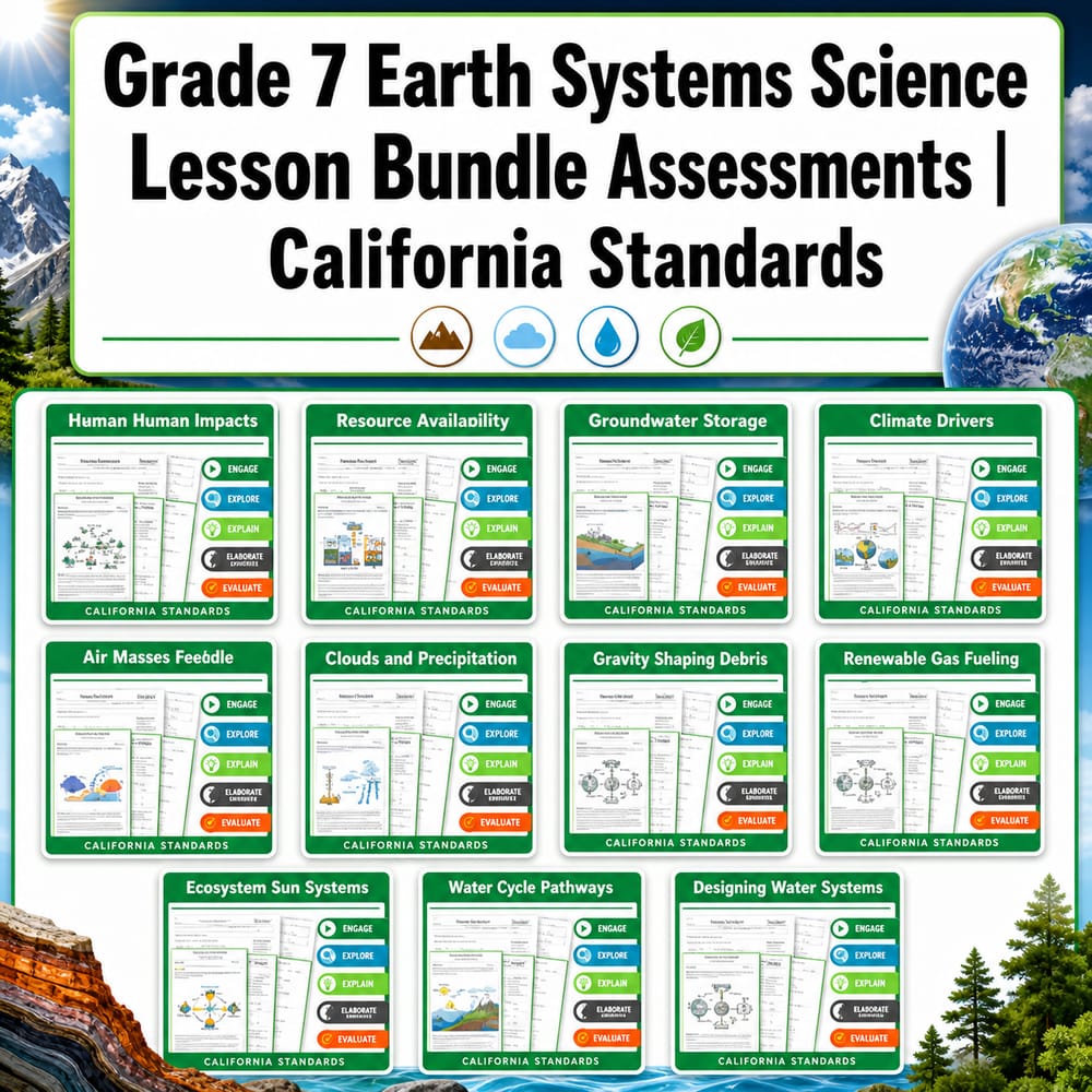 Grade 7 Earth Systems Science Lesson Bundle Assessments | California Standards — bundle cover
