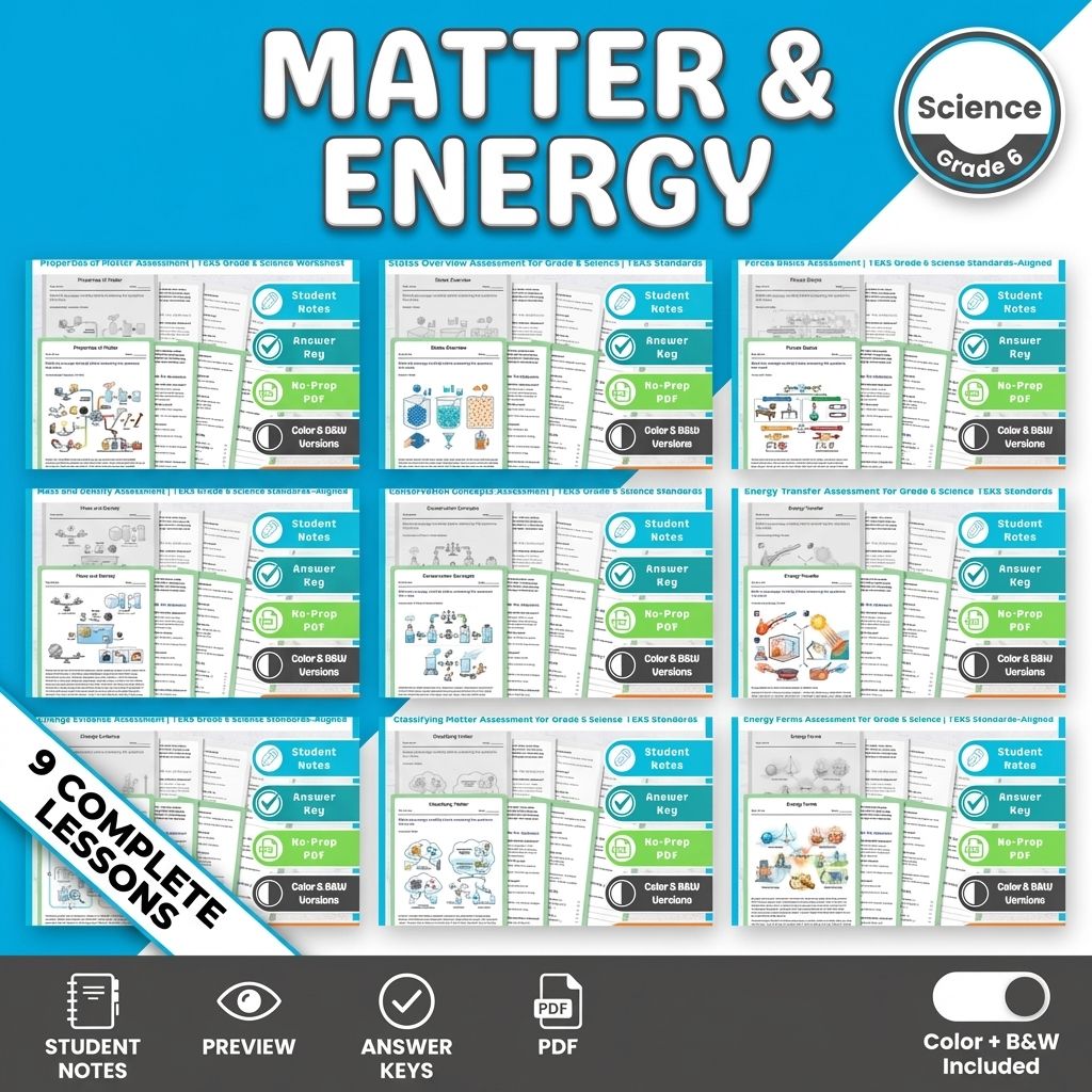 Lesson Bundle Grade 6 Matter and Energy Science Assessment | TEKS — bundle cover