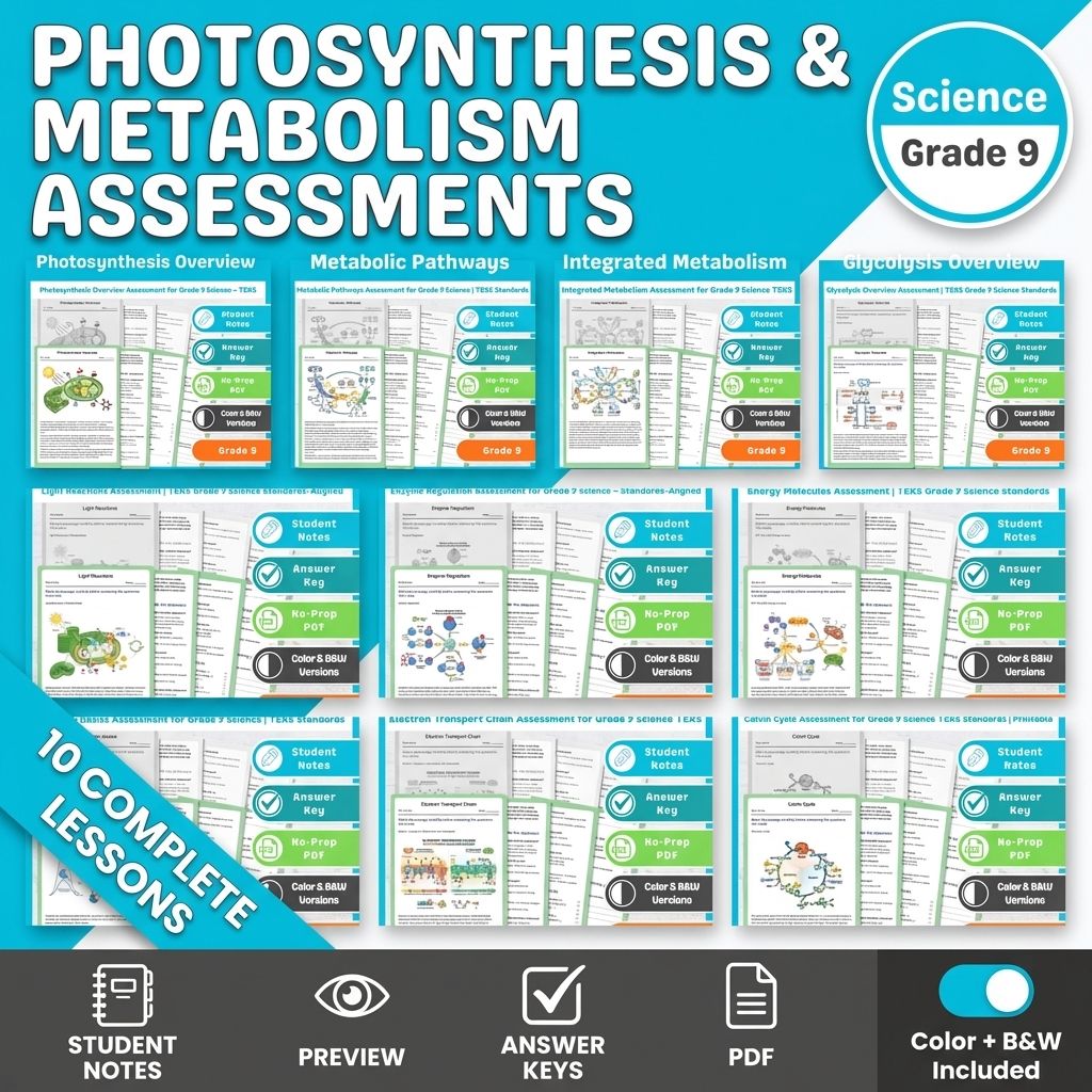Grade 9 Metabolism & Energy Processes Science Lesson Bundle: TEKS Framework — bundle cover
