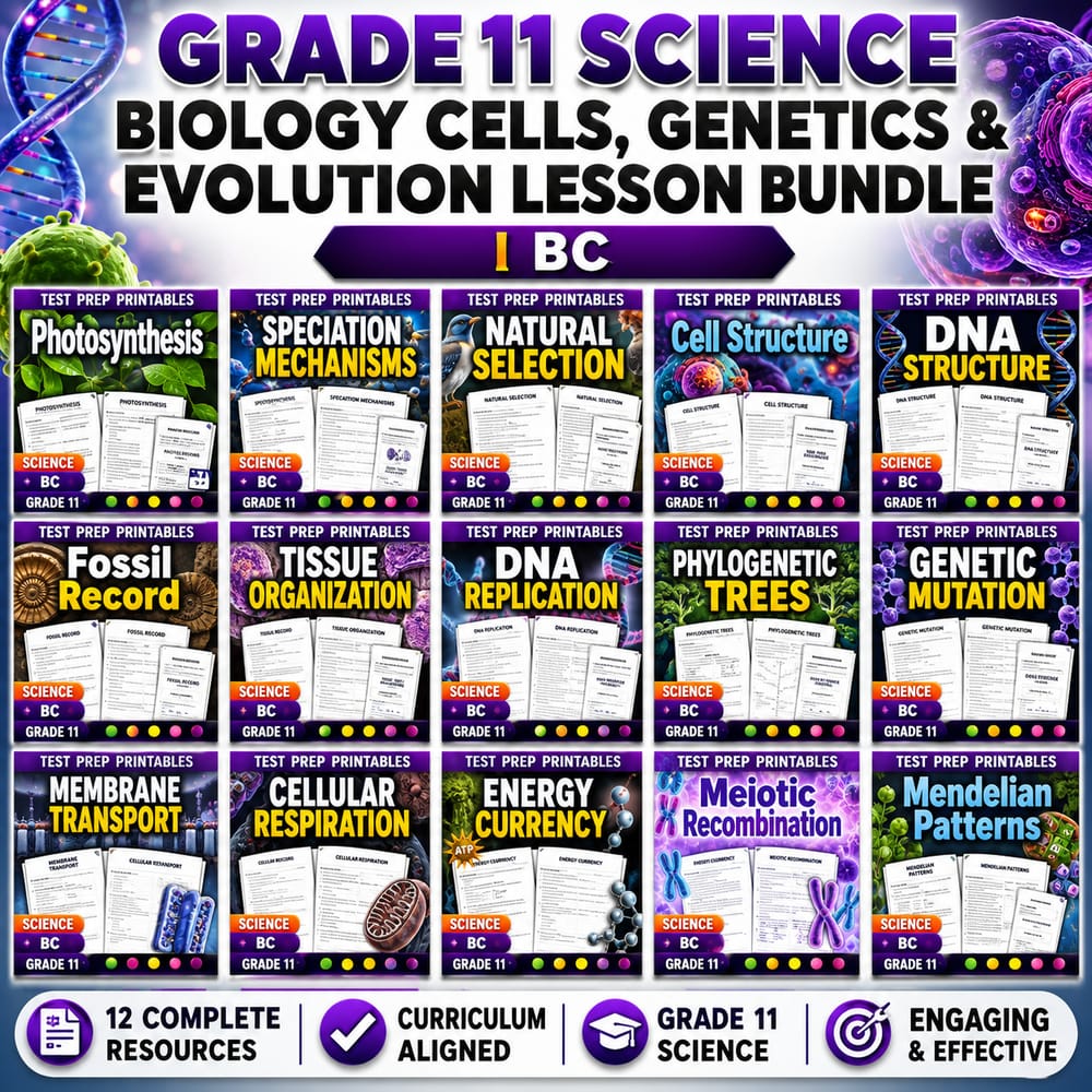Grade 11 Science Biology Cells, Genetics & Evolution Lesson Bundle | BC — bundle cover