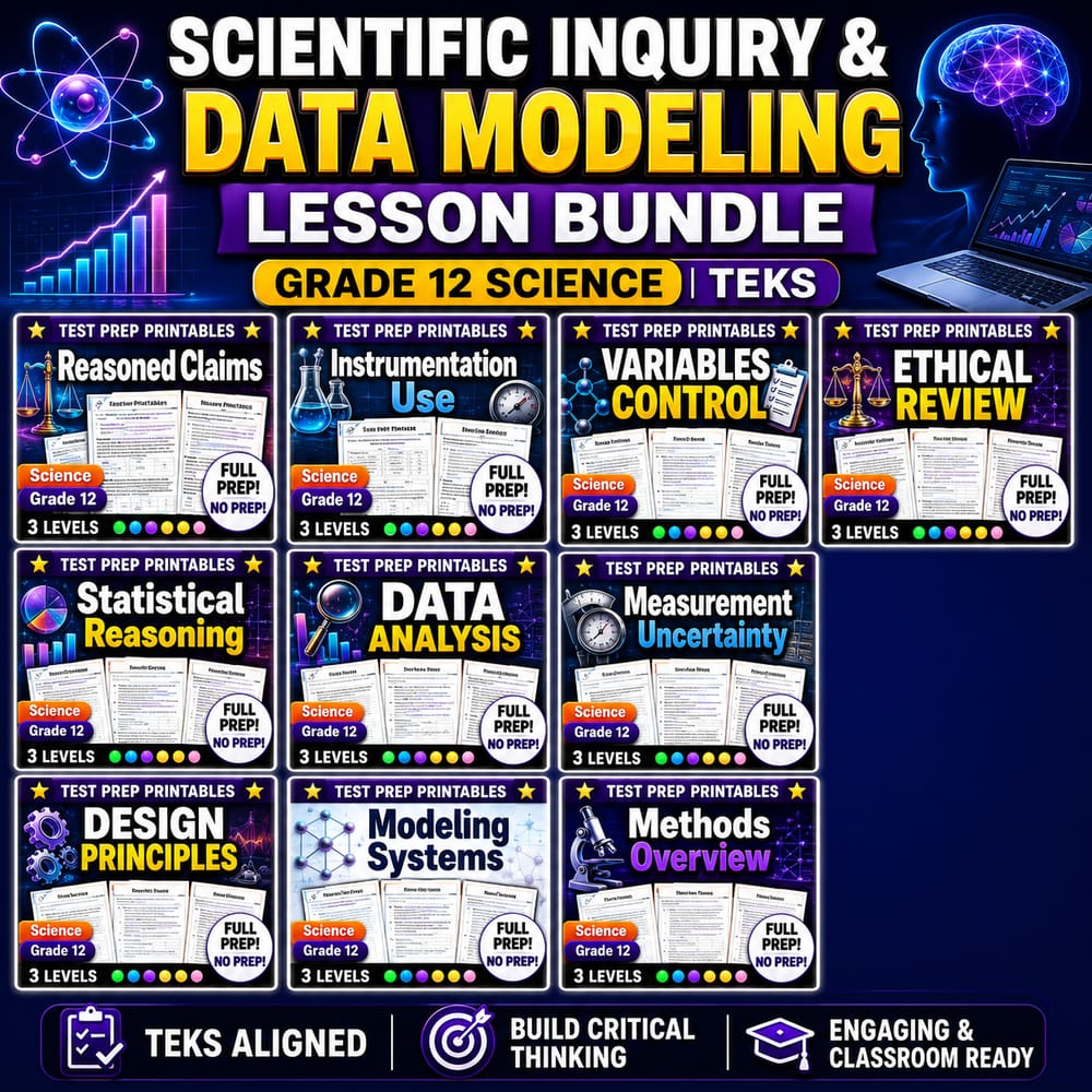 Scientific Inquiry & Data Modeling Lesson Bundle | Grade 12 Science | teks — bundle cover