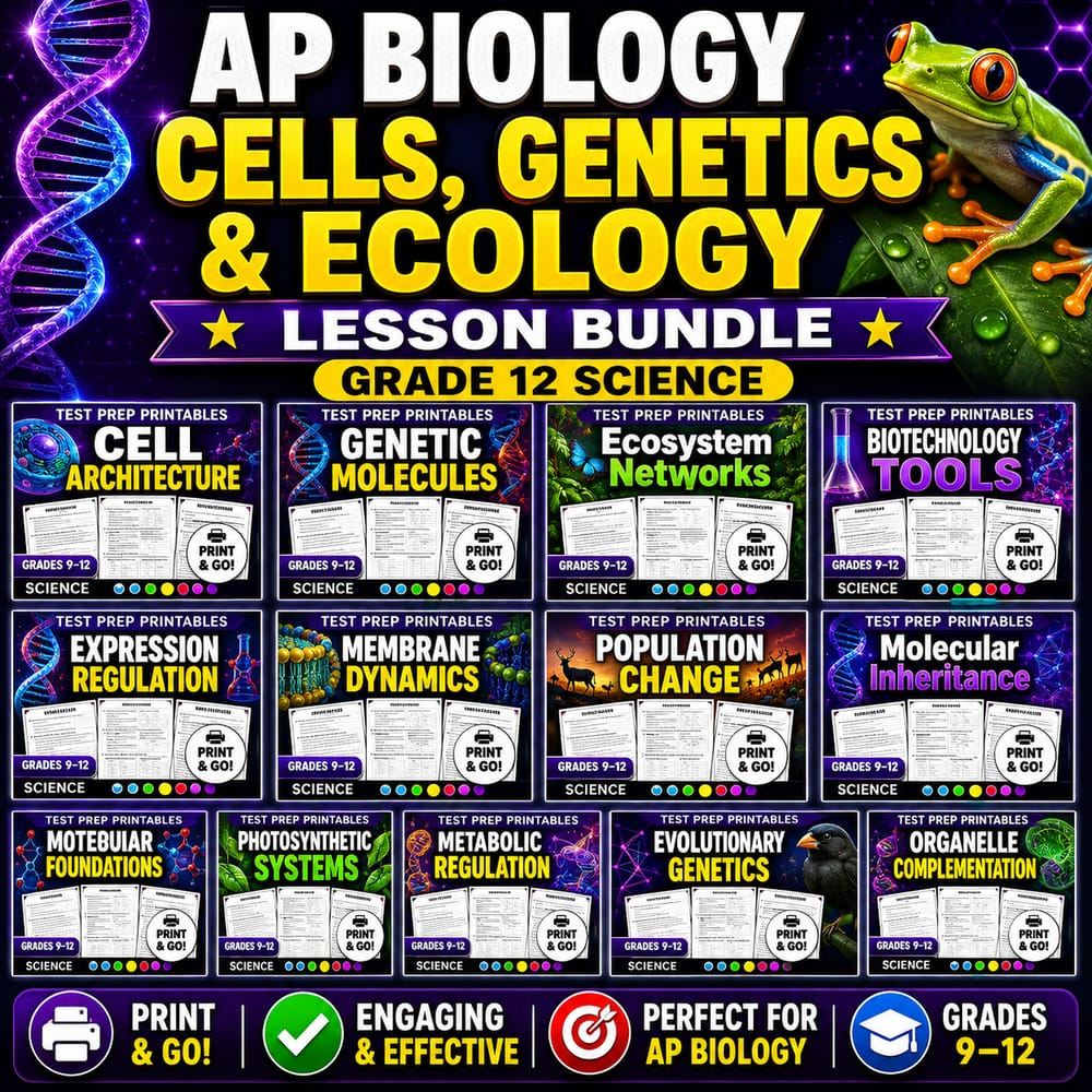 AP Biology Cells, Genetics & Ecology Lesson Bundle | Grade 12 Science — bundle cover