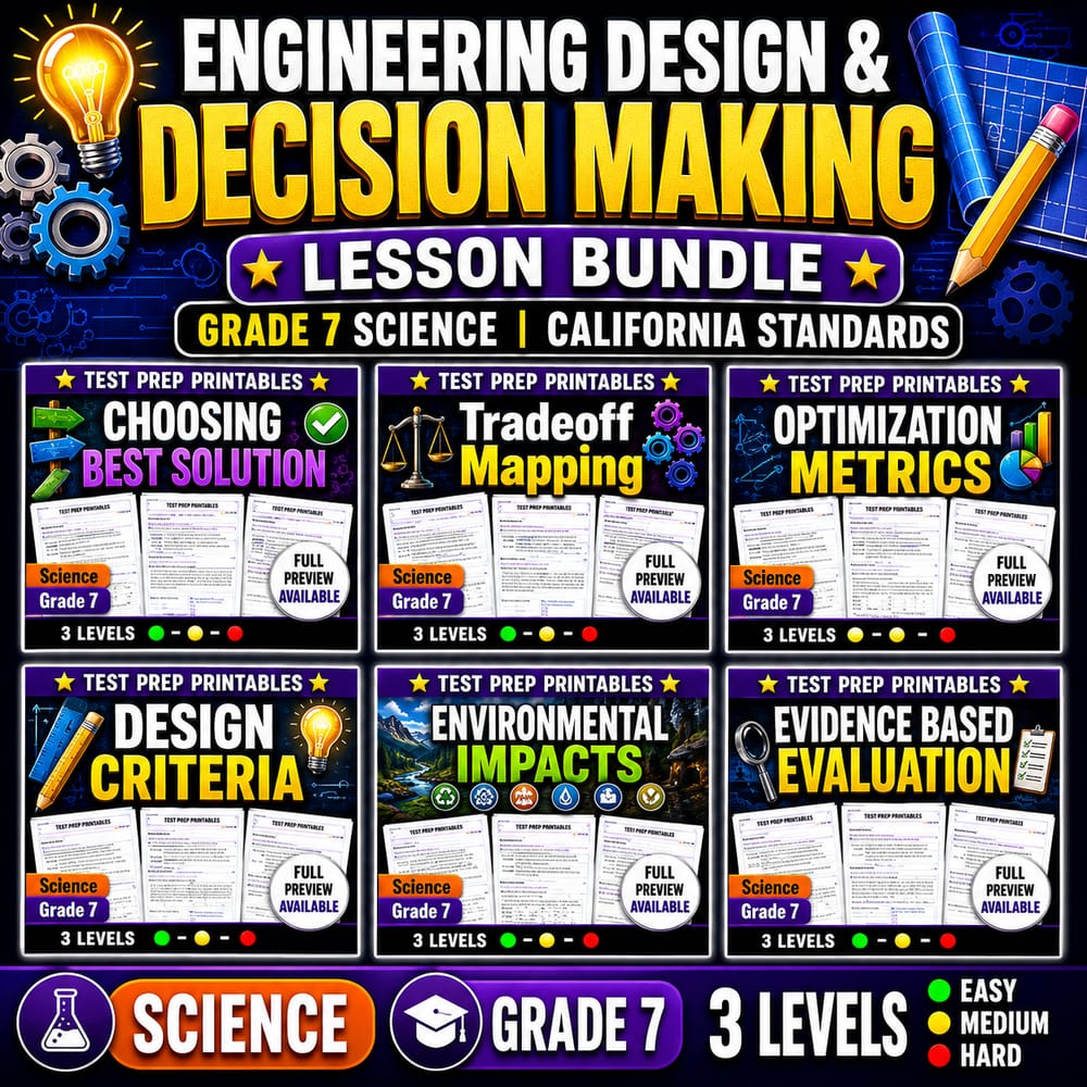 Engineering Design & Decision Making Lesson Bundle | Grade 7 Science | California Standards — bundle cover