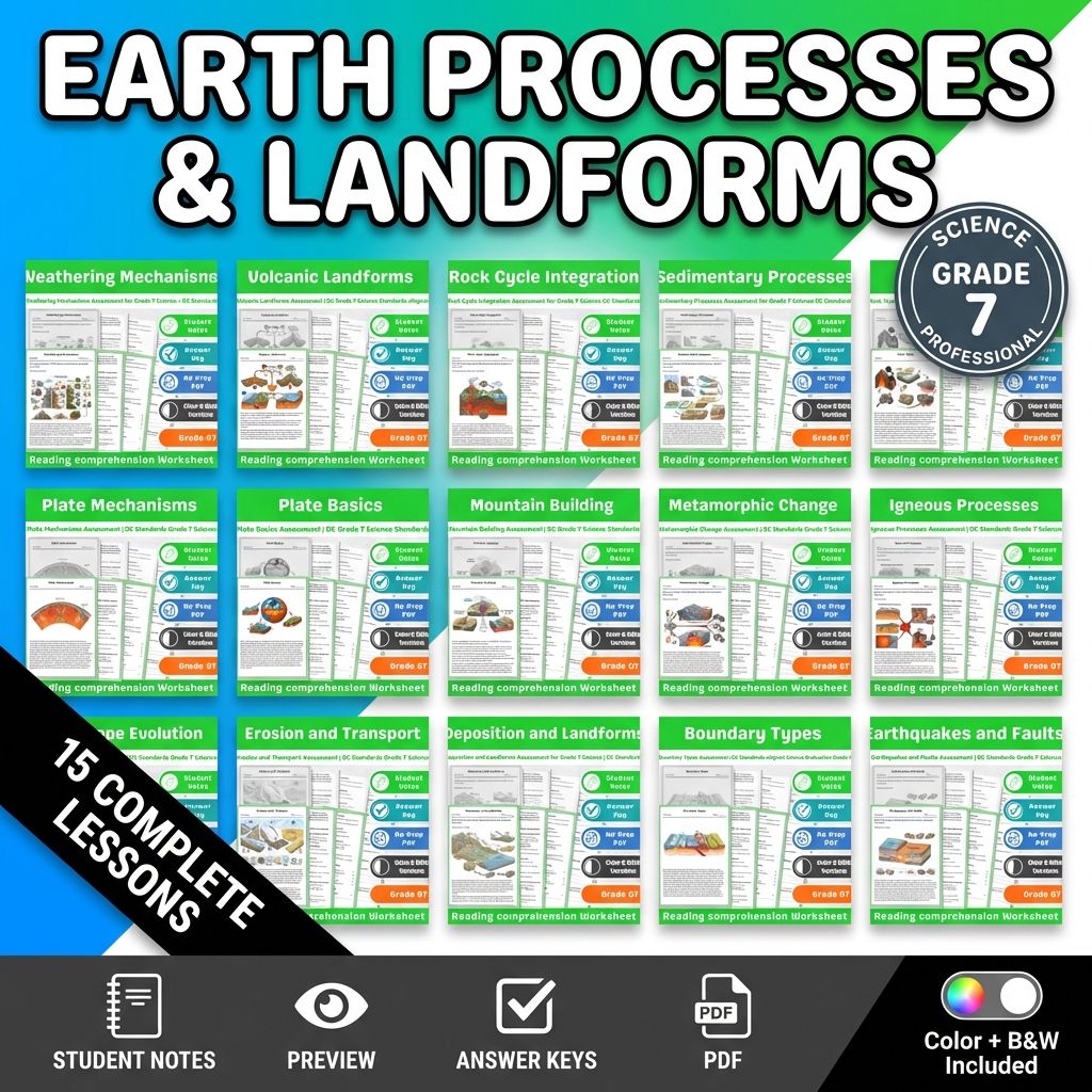 Grade 7 Science Lesson – Earth Processes Assessment & Landforms Bundle — bundle cover
