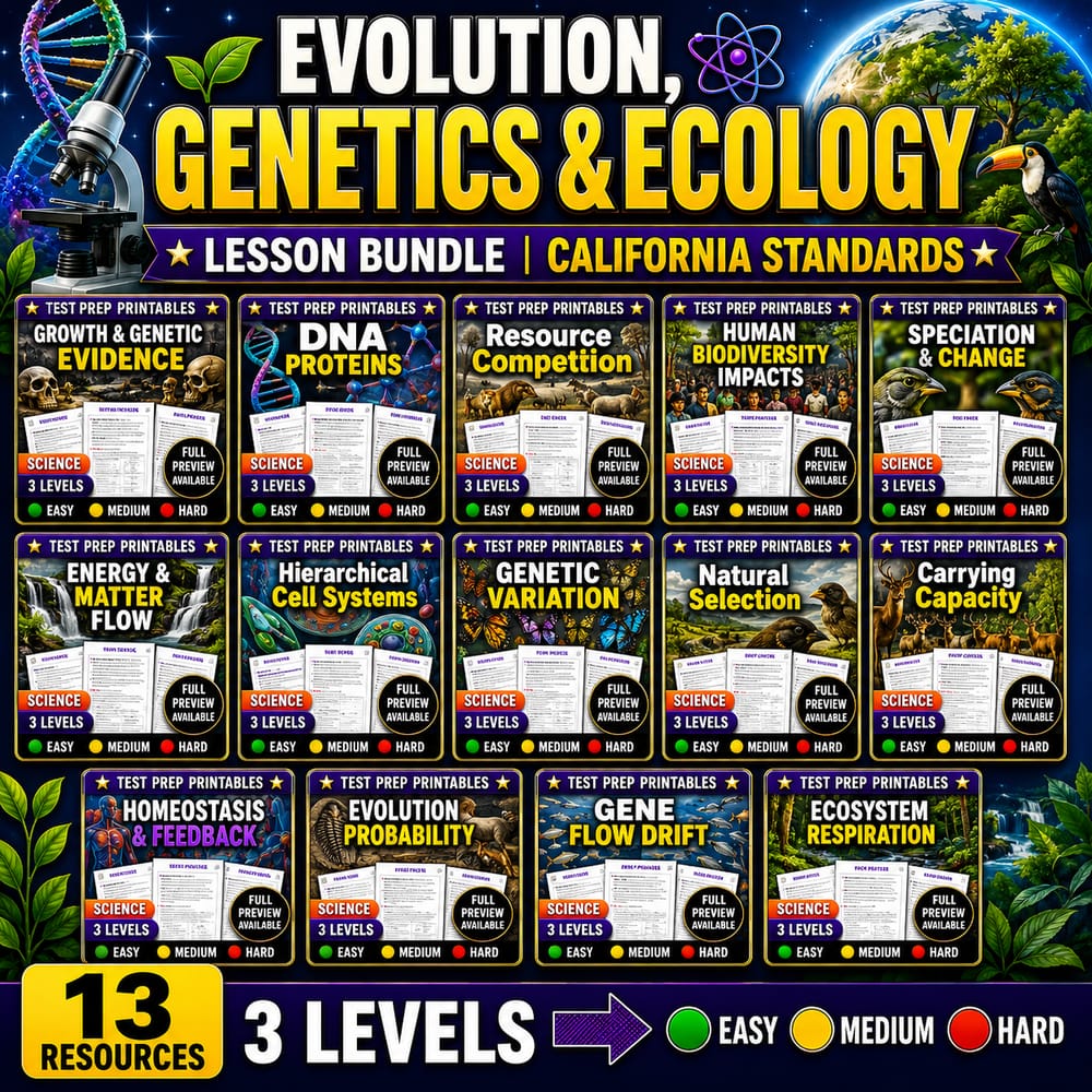 Evolution, Genetics & Ecology Lesson Bundle | Grade 12 Science | California Standards — bundle cover