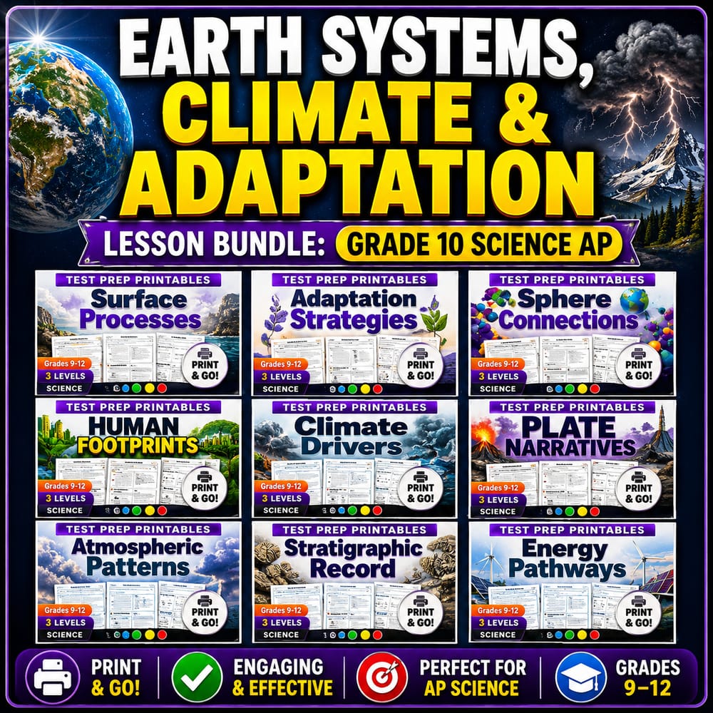 Earth Systems, Climate & Adaptation Lesson Bundle: Grade 10 Science AP — bundle cover