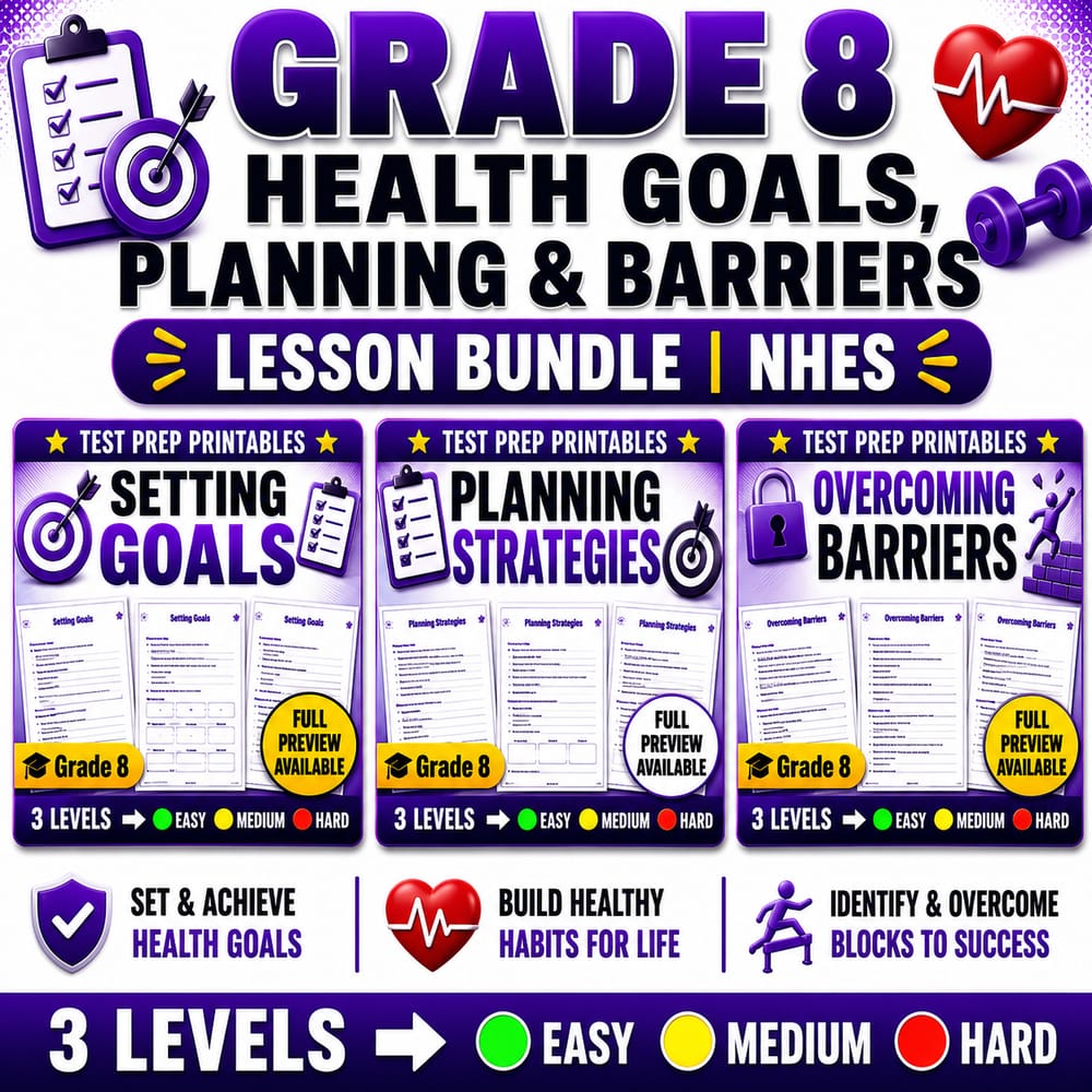Grade 8 Health Goals, Planning & Barriers Lesson Bundle | NHES — bundle cover