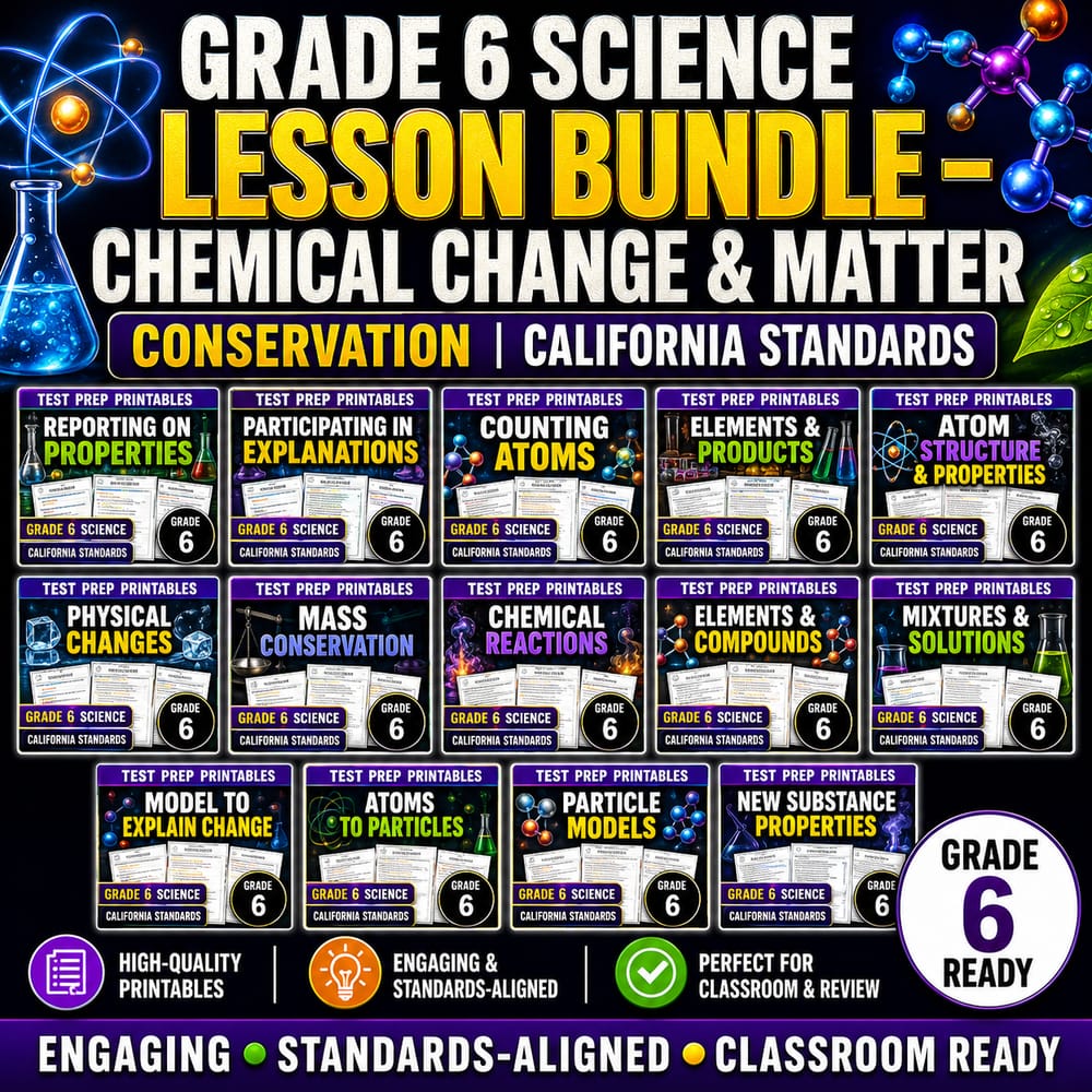 Grade 6 Science Lesson Bundle — Chemical Change & Matter Conservation | California Standards — bundle cover