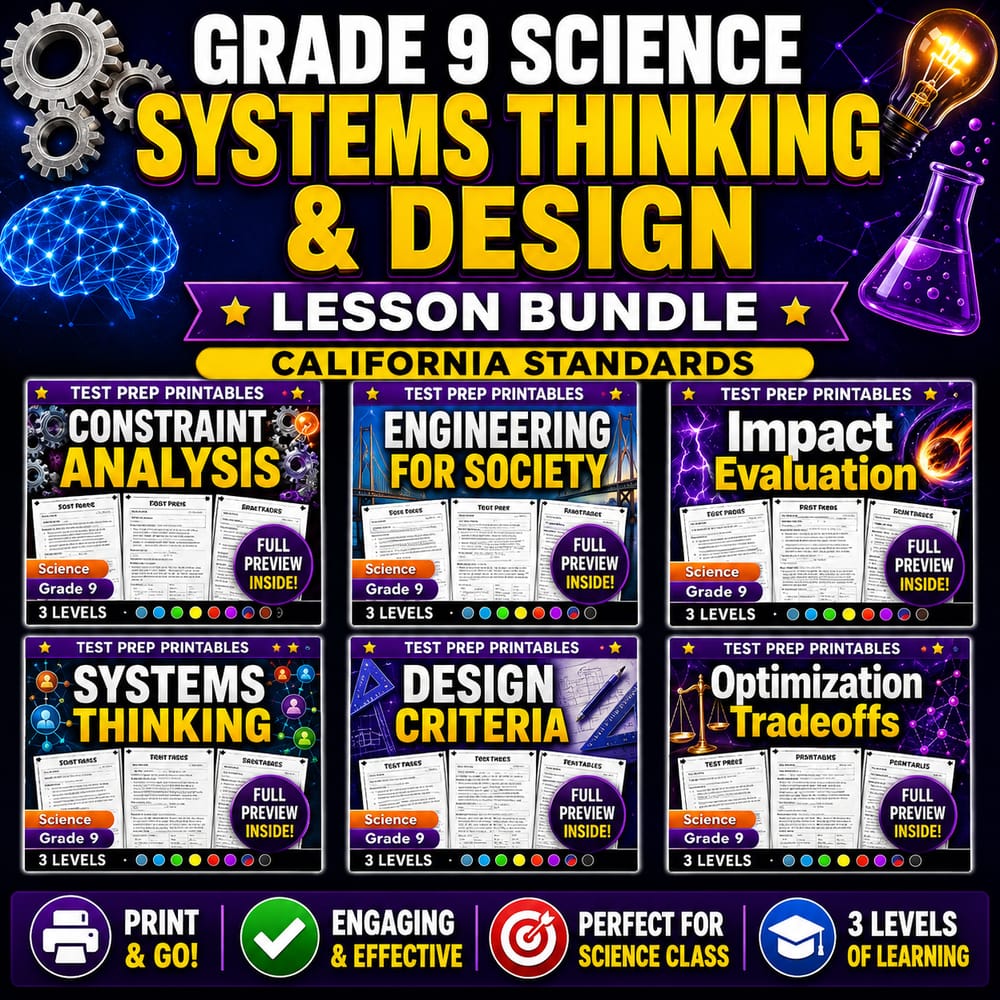Grade 9 Science Systems Thinking & Design Lesson Bundle | California Standards — bundle cover