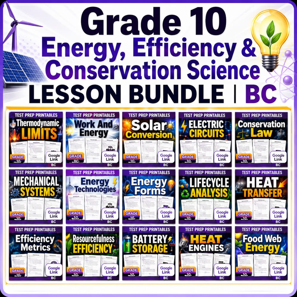 Grade 10 Energy, Efficiency & Conservation Science Lesson Bundle | BC — bundle cover