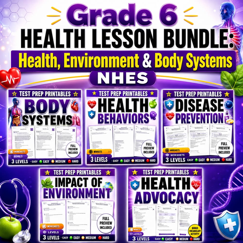 Grade 6 Health Lesson Bundle: Health, Environment & Body Systems NHES — bundle cover