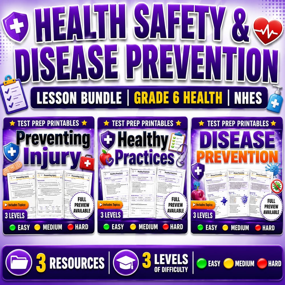 Health Safety & Disease Prevention Lesson Bundle | Grade 6 Health | NHES — bundle cover