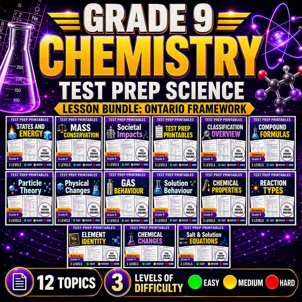 Grade 9 Chemistry Test Prep Science Lesson Bundle: Ontario Framework — bundle cover