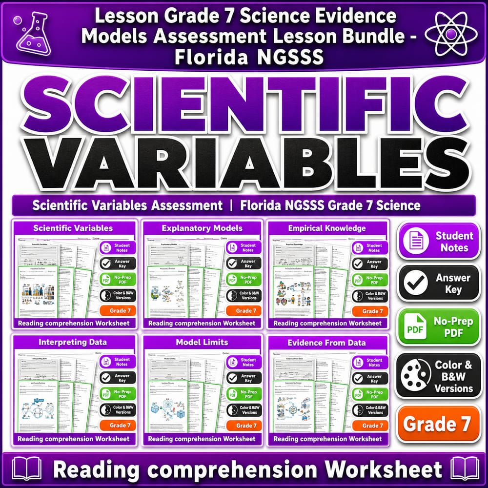 Lesson Grade 7 Science Evidence Models Assessment Lesson Bundle – Florida NGSSS — bundle cover