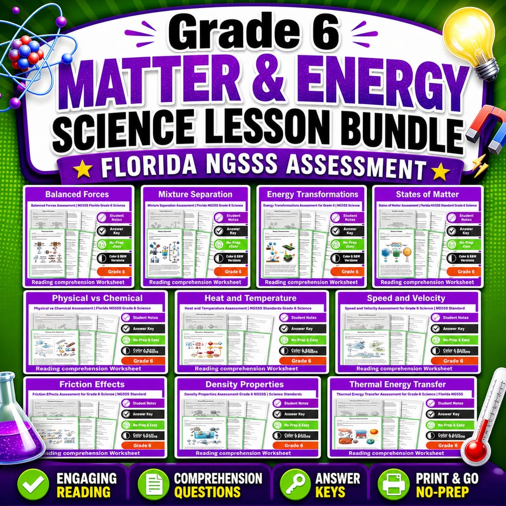 Grade 6 Energy and Matter Science Lesson Bundle Unit: Florida NGSSS — bundle cover