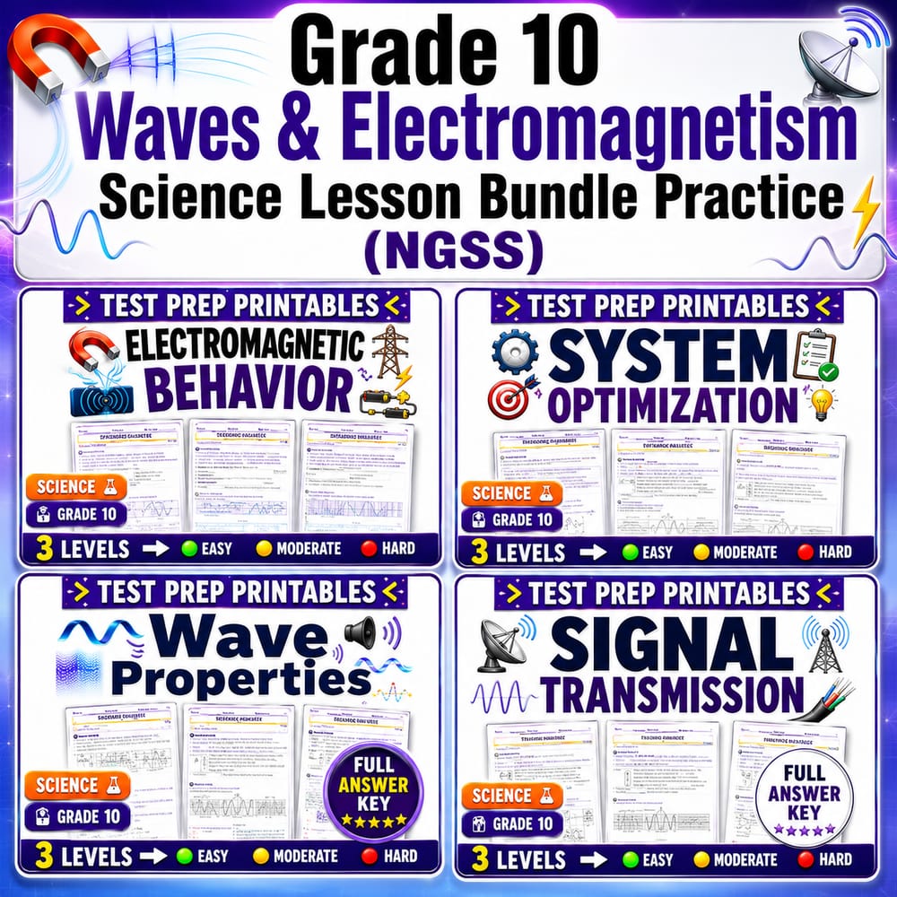Grade 10 Waves & Electromagnetism Science Lesson Bundle Practice (NGSS) — bundle cover