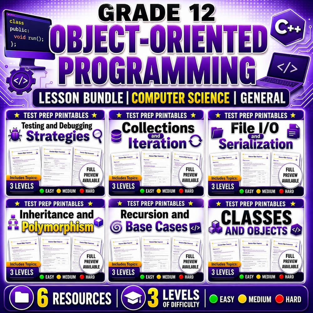 Grade 12 Object-Oriented Programming Lesson Bundle | Computer Science | General — bundle cover