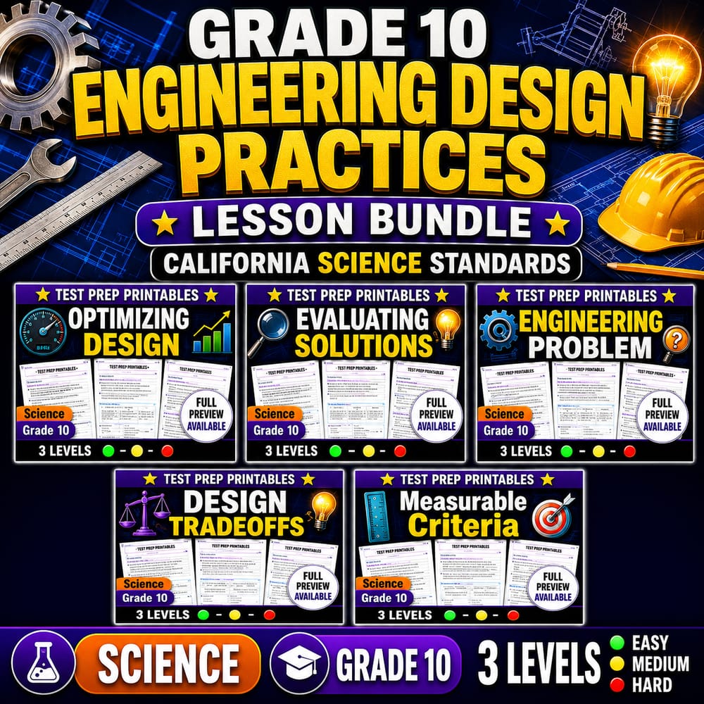 Grade 10 Engineering Design Practices Lesson Bundle | California Science Standards — bundle cover