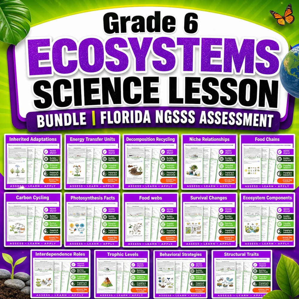 Grade 6 Ecosystems Science Lesson Bundle | Florida NGSSS Assessment — bundle cover