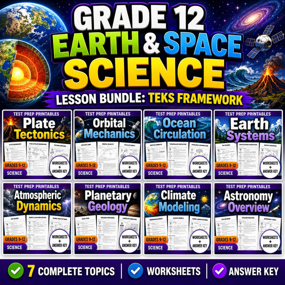 Grade 12 Earth & Space Science Lesson Bundle: TEKS Framework — bundle cover