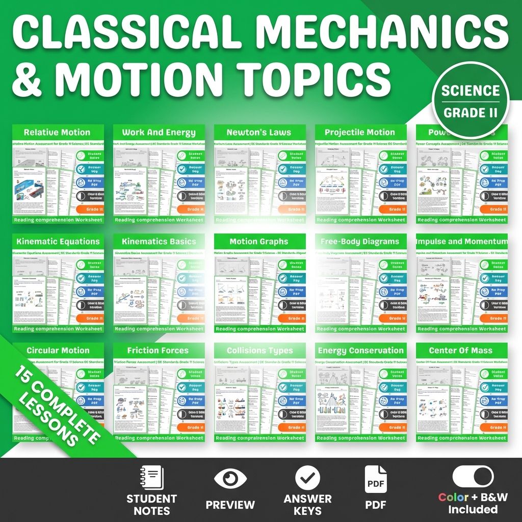 Grade 11 Science Assessment Bundle | Classical Mechanics & Motion Topics — bundle cover