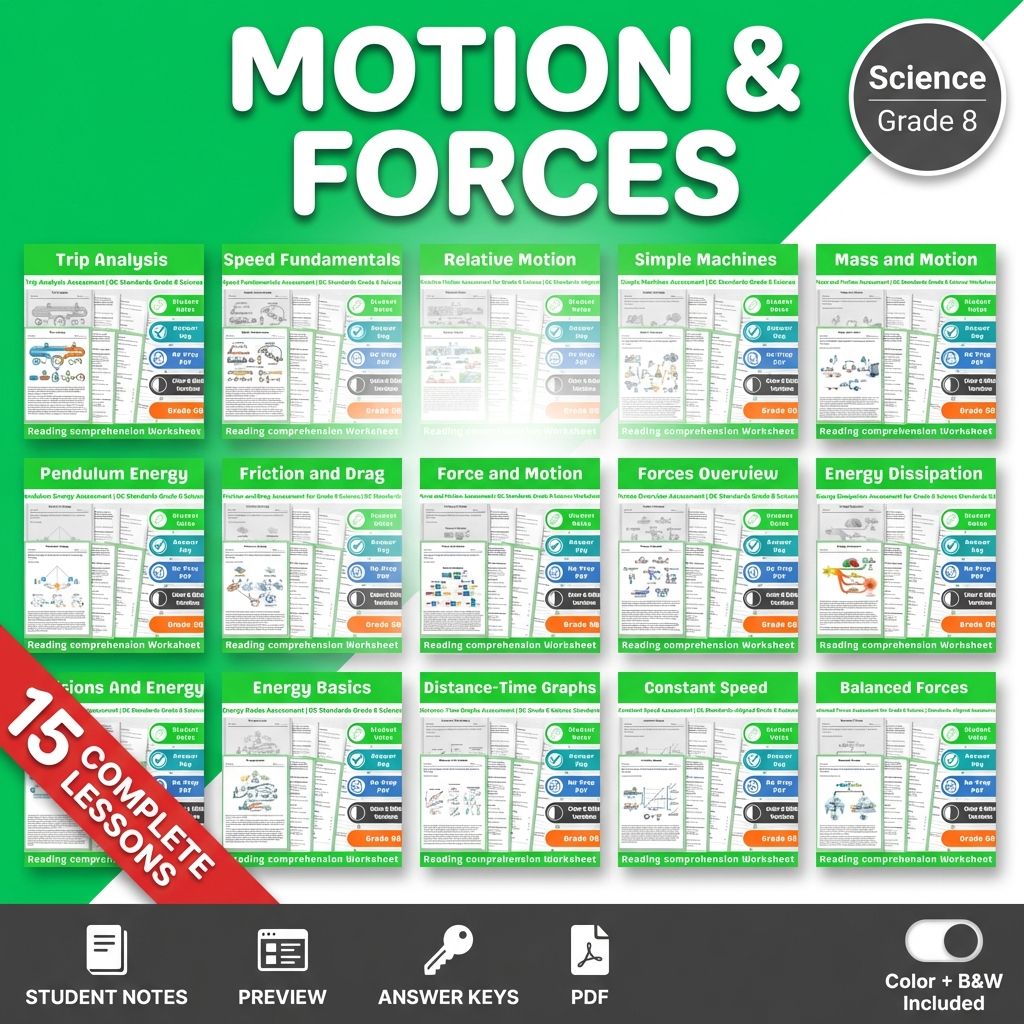 Grade 8 Science Assessment – Motion & Forces Standards-Aligned Mini Bundle — bundle cover