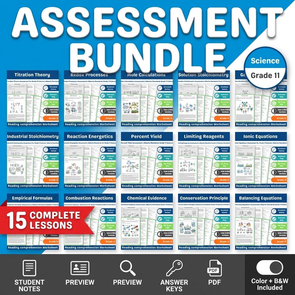 Grade 11 Chemical Reactions & Stoichiometry Science Lesson Bundle – Alberta — bundle cover