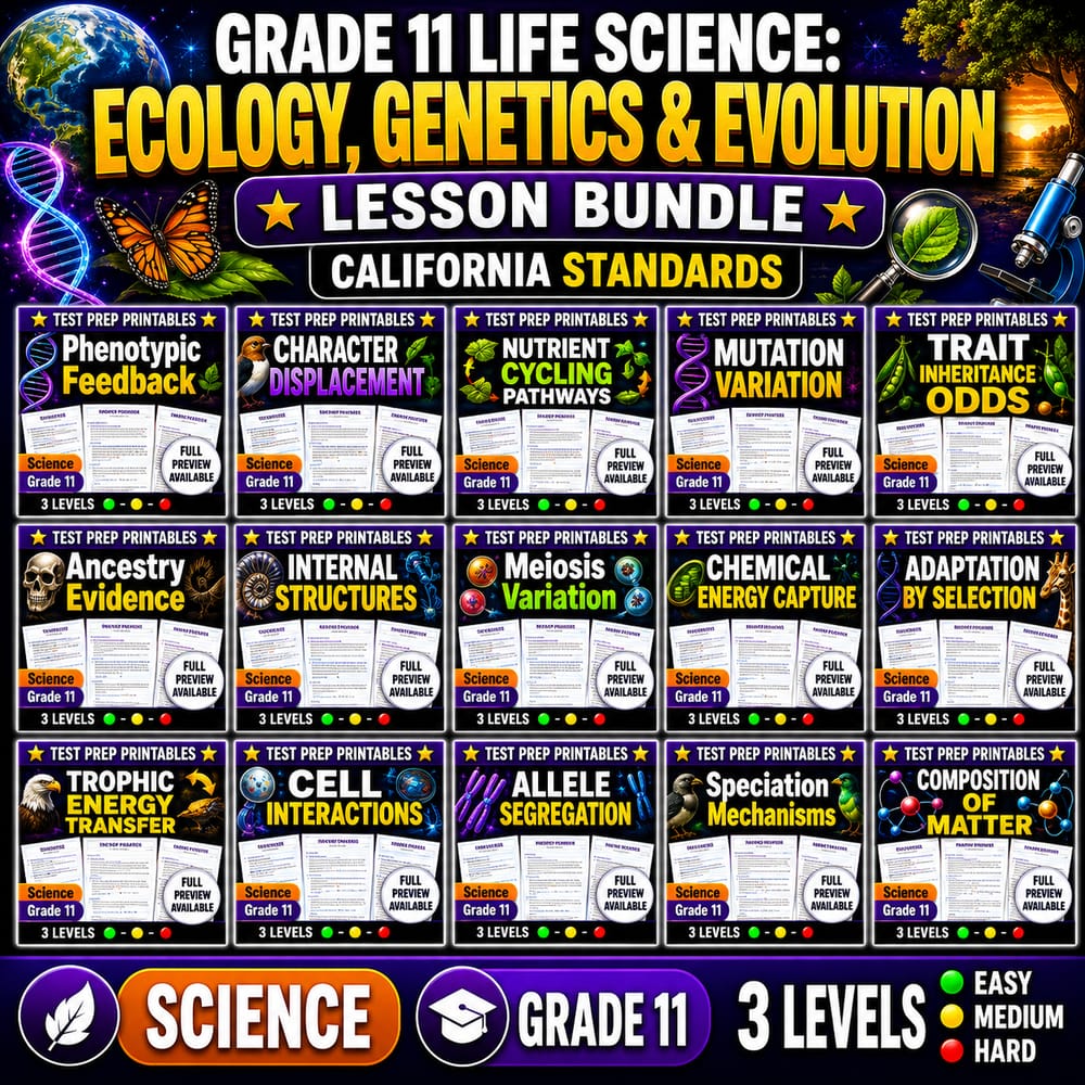 Grade 11 Life Science: Ecology, Genetics & Evolution Lesson Bundle | California Standards — bundle cover
