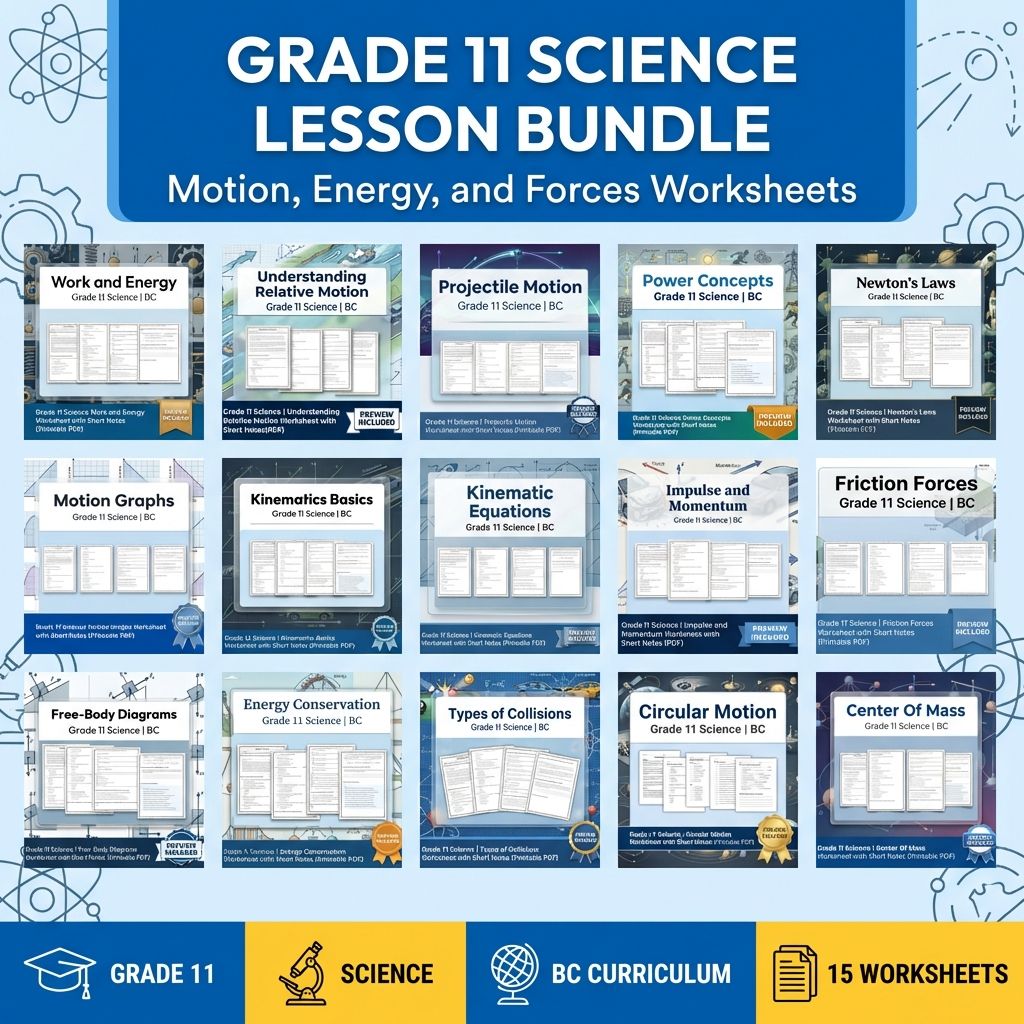 Grade 11 Science Lesson Bundle | Motion, Energy, and Forces Worksheets — bundle cover
