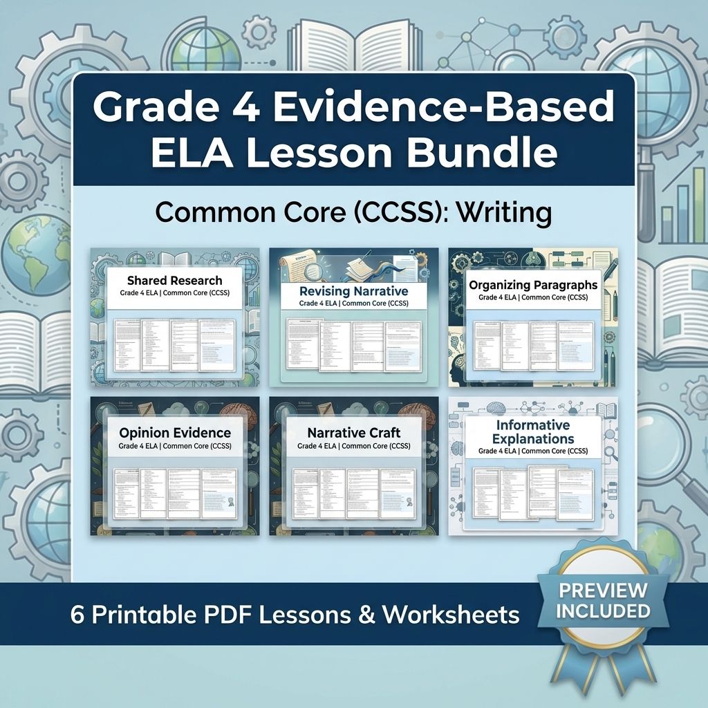 Grade 4 Evidence-Based ELA Lesson Bundle (Common Core CCSS): Writing — bundle cover