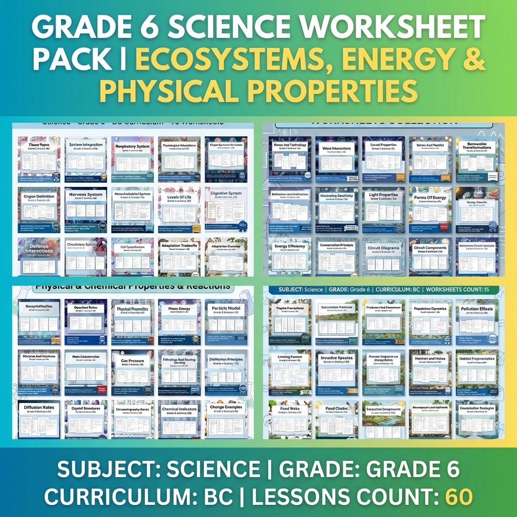 Grade 6 Science BC Ecosystems & Environmental Processes Worksheet Pack Full Year — bundle cover
