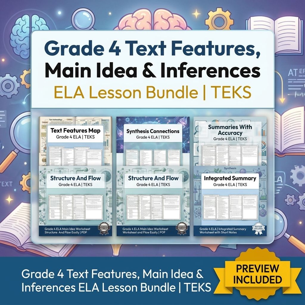 Grade 4 Text Features, Main Idea & Inferences ELA Lesson Bundle | TEKS — bundle cover