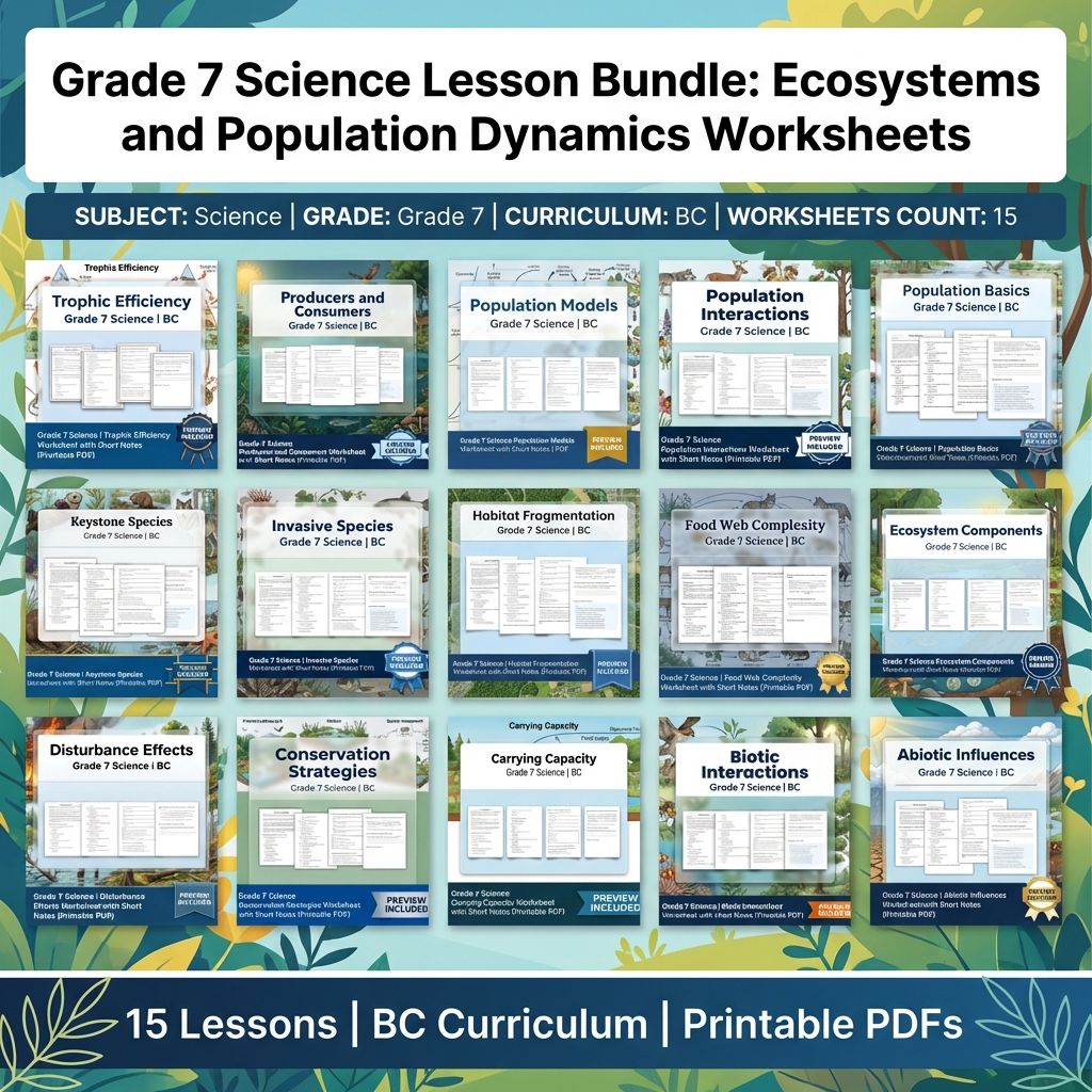 Grade 7 Science Lesson Bundle: Ecosystems and Population Dynamics Worksheets — bundle cover