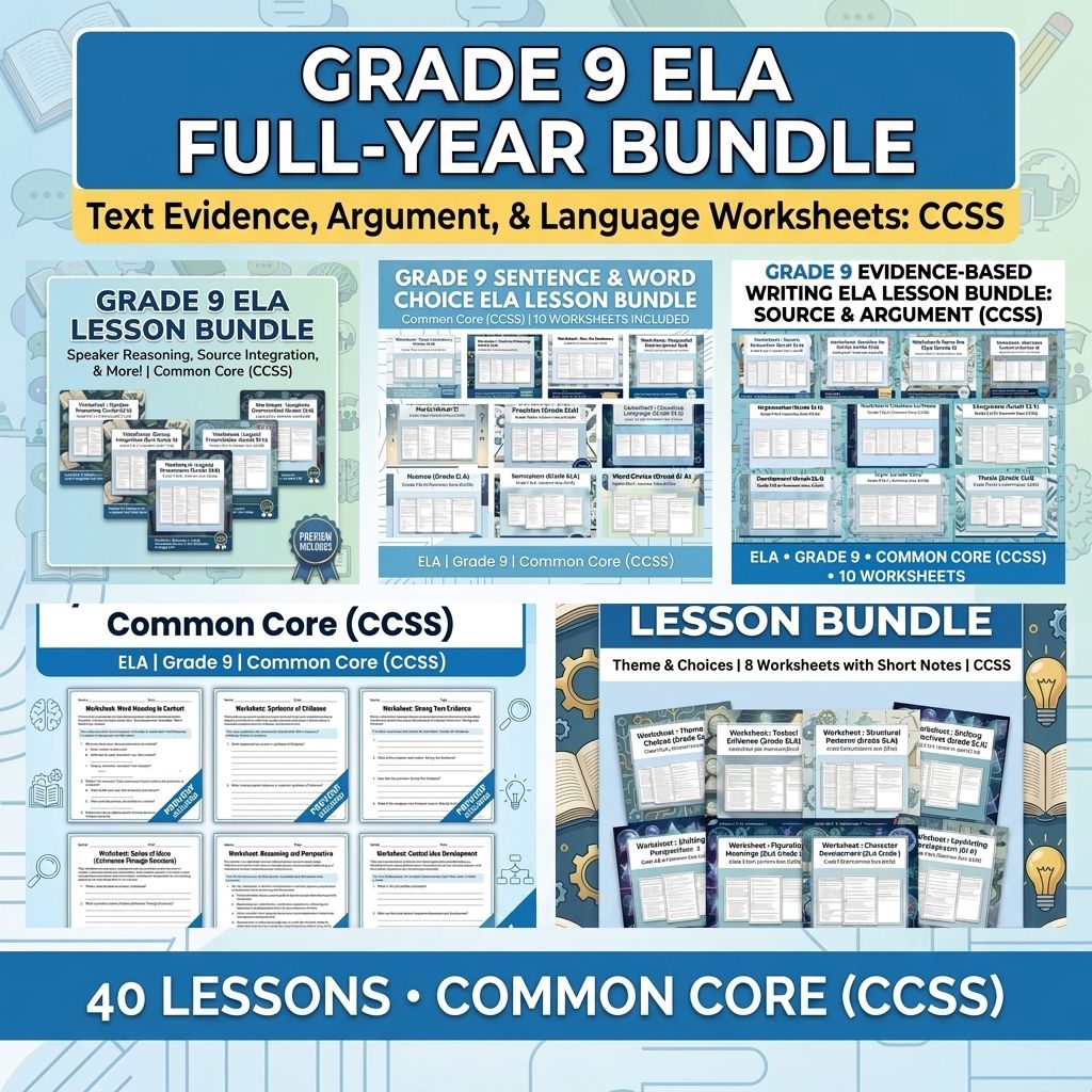 Grade 9 ELA Text Evidence, Argument, and Language Full-Year Bundle CCSS — bundle cover