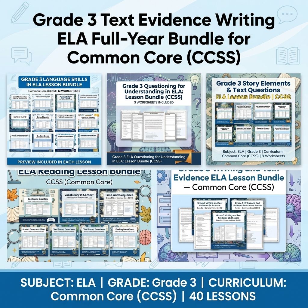 Grade 3 Text Evidence Writing ELA Full-Year Bundle for Common Core (CCSS) — bundle cover