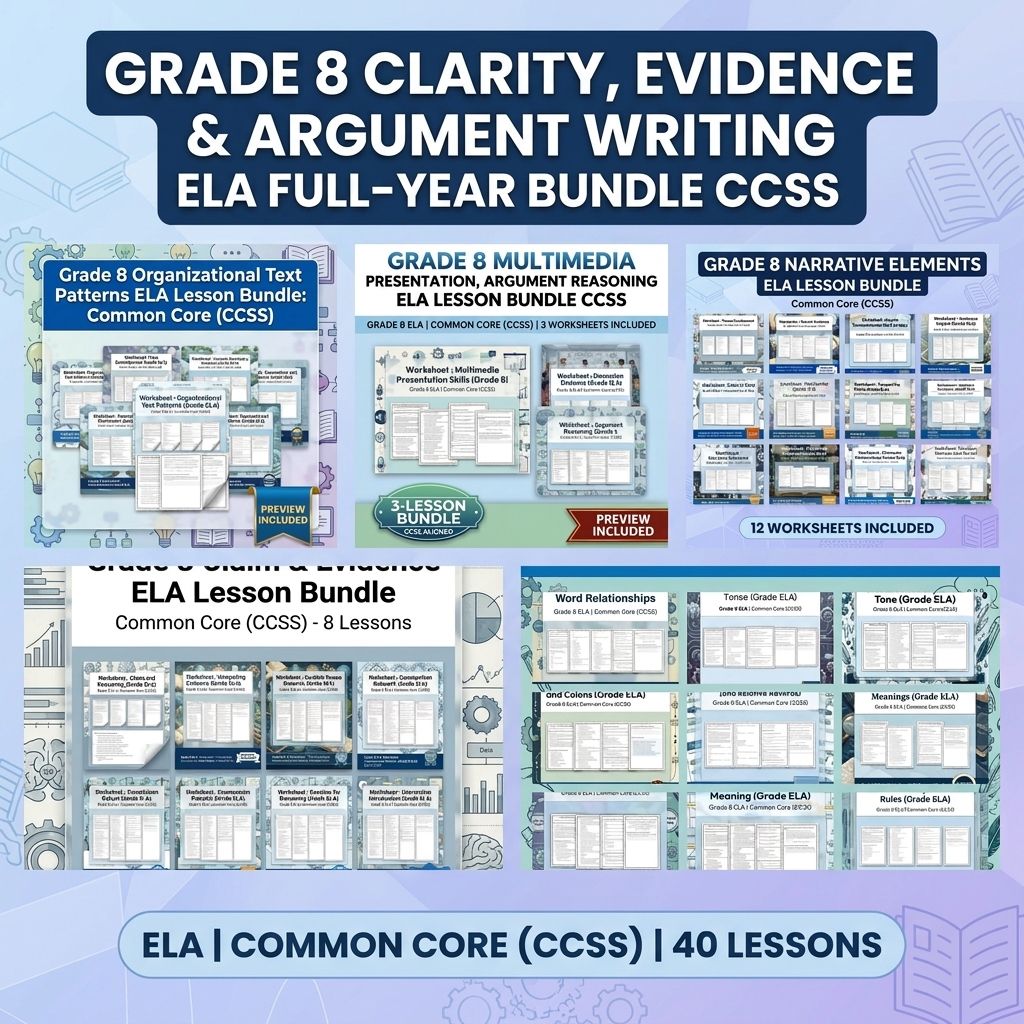 Grade 8 Clarity, Evidence & Argument Writing ELA Full-Year Bundle CCSS — bundle cover