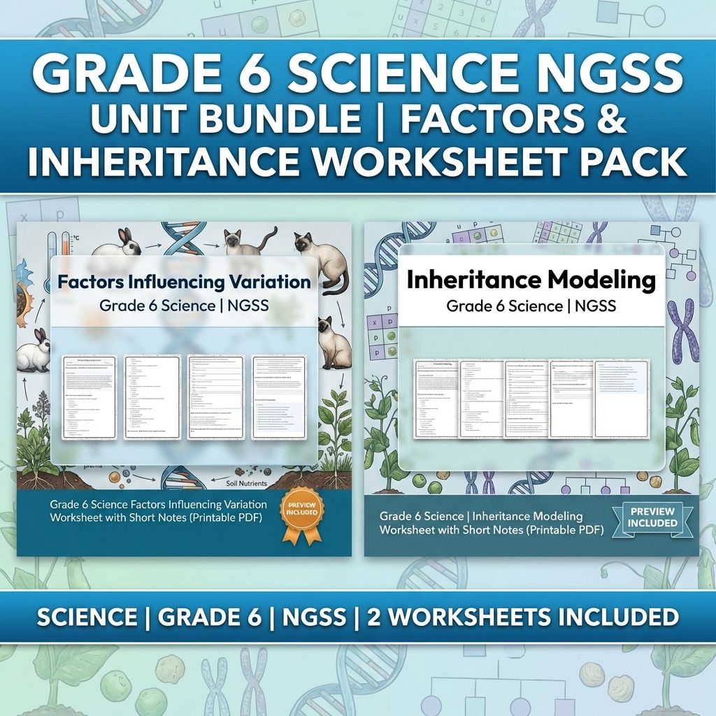 Grade 6 Science | Heredity: Inheritance & Variation NGSS Unit | Worksheets — bundle cover