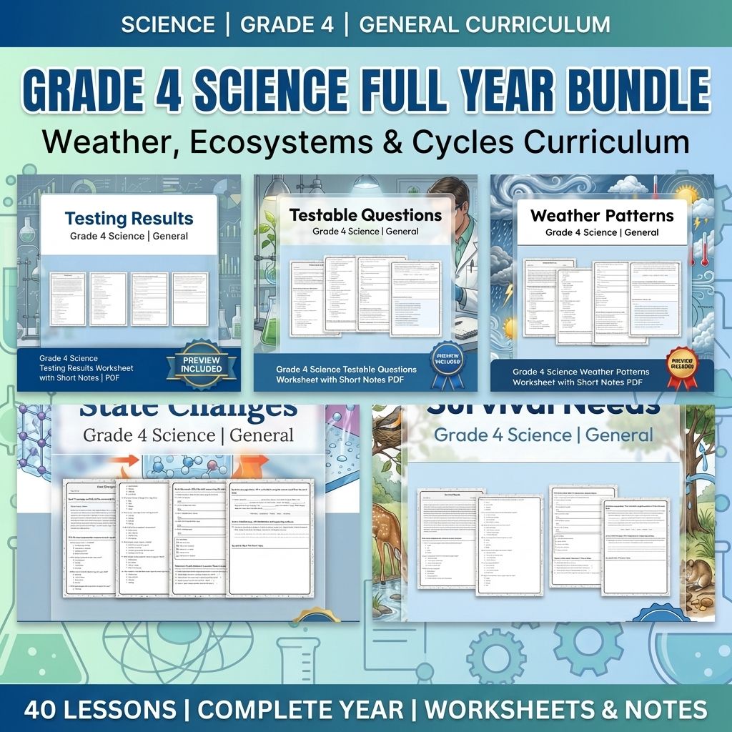 Grade 4 Science Full Year Bundle | Weather, Ecosystems & Cycles Curriculum — bundle cover