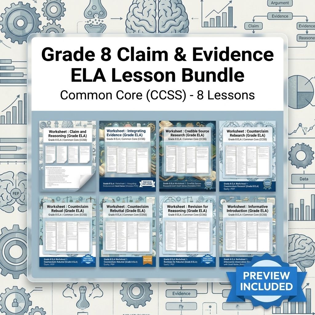 Grade 8 Claim & Evidence ELA Lesson Bundle: Common Core (CCSS) — bundle cover