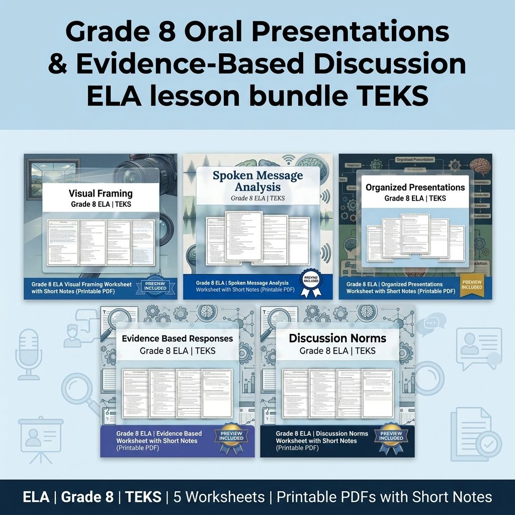Grade 8 Oral Presentations & Evidence-Based Discussion ELA lesson bundle TEKS — bundle cover
