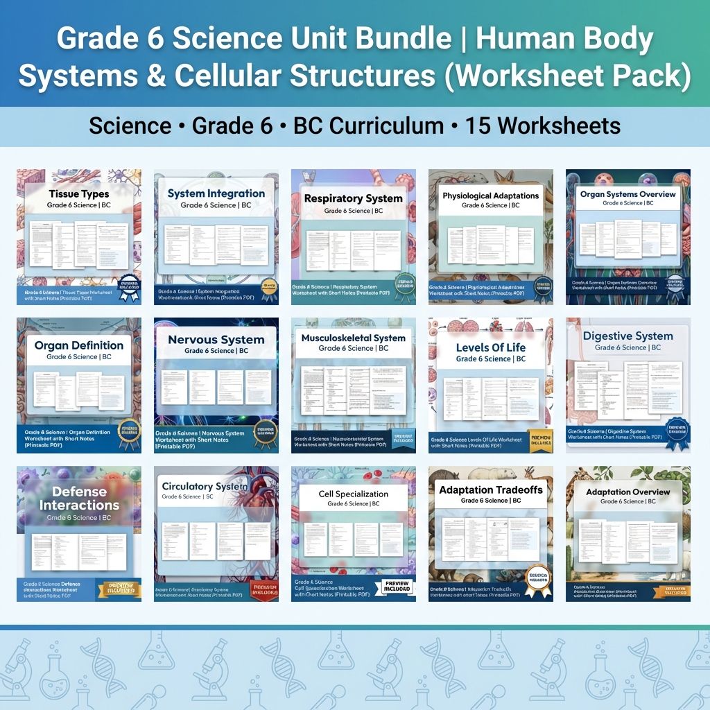 Grade 6 Science | Multicellular Systems & Functions Unit Worksheet Bundle — bundle cover