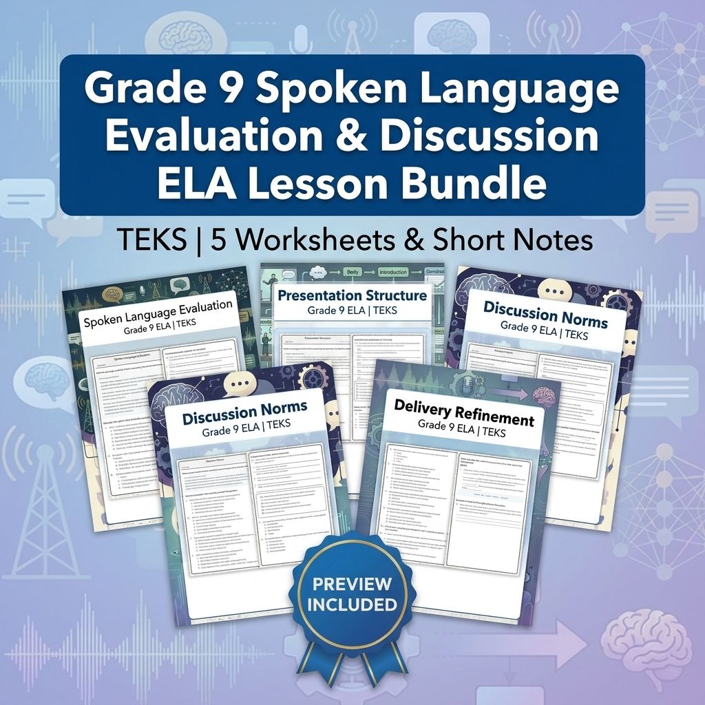 Grade 9 Spoken Language Evaluation & Discussion ELA Lesson Bundle TEKS — bundle cover