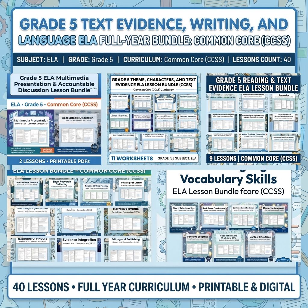 Grade 5 Text Evidence, Writing, and Language ELA Full-Year Bundle — bundle cover