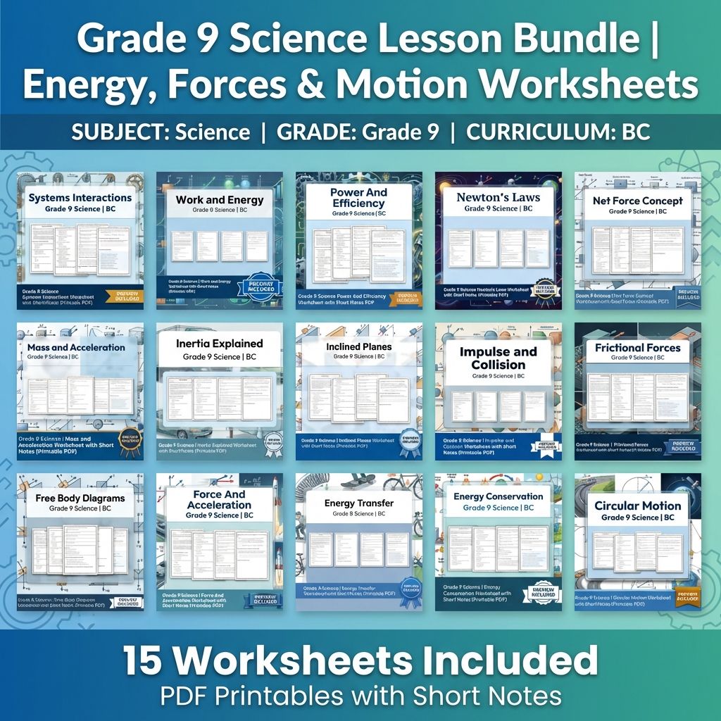 Grade 9 Science Lesson Bundle | Energy, Forces & Motion Worksheets — bundle cover